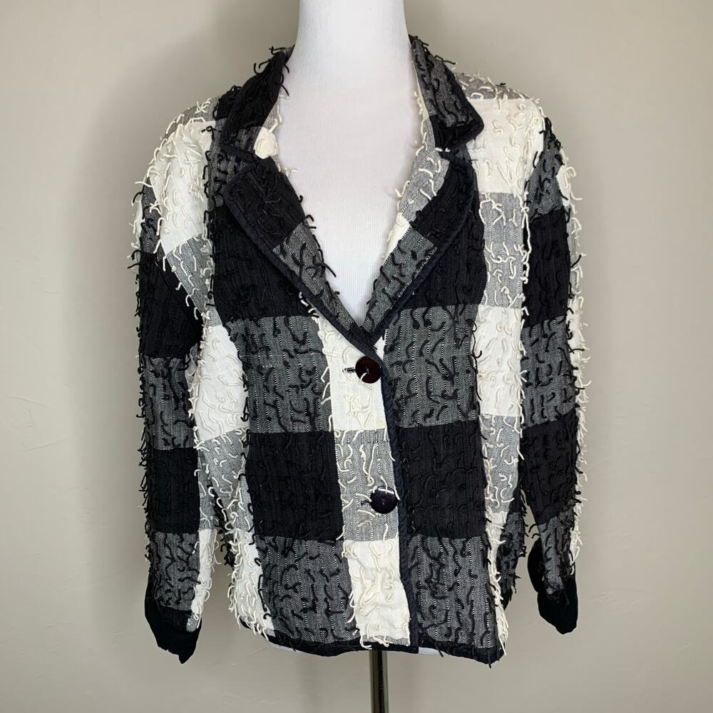 Vintage Buffalo Check Blazer Jacket Black White Sz Large